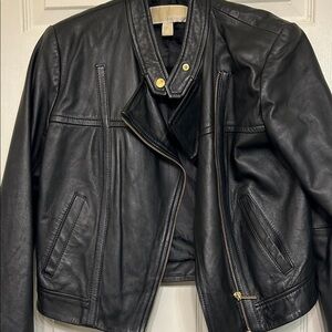 Black Leather Jacket with Gold Accents